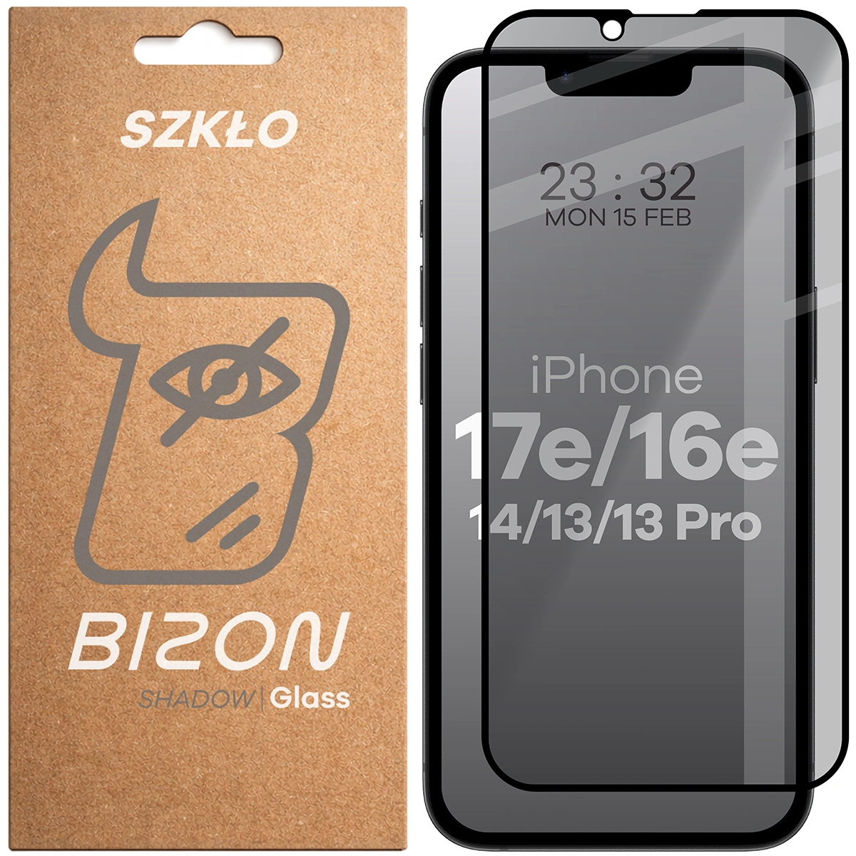 Szkło prywatyzujące Bizon Glass Edge Shadow do Apple iPhone 17e / 16e / 14 / 13 Pro / 13